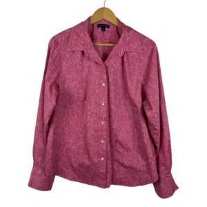 Lands End Pink Paisley Button Down Shirt‎ Size 18W Preppy Feminine Office Casual